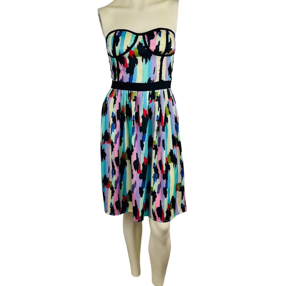 Akira Black Label Colorful Strapless Midi Dress Dopamine‎ Dressing Bold Artistic